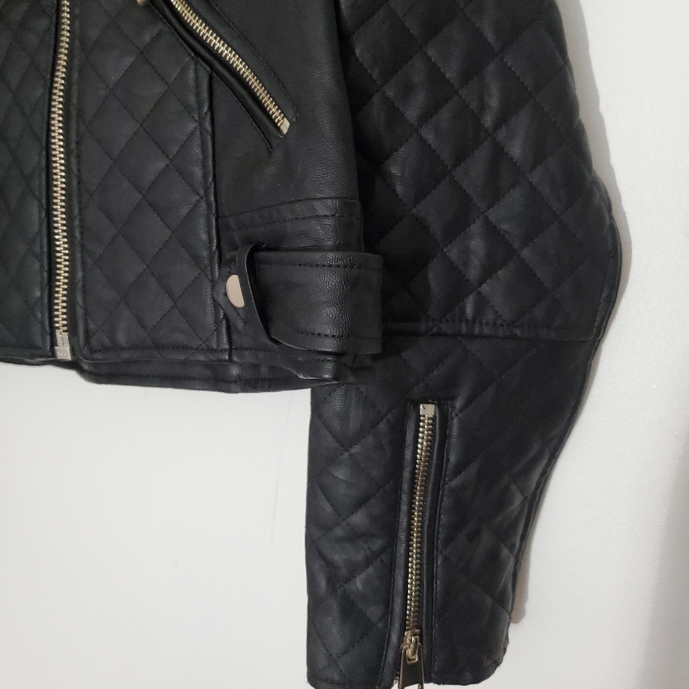 River island Black Quilted Faux Fur PU Biker jacket